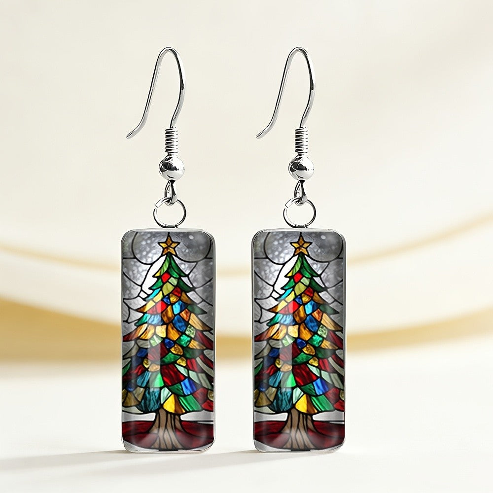 Winter Tree Rectangular Earrings