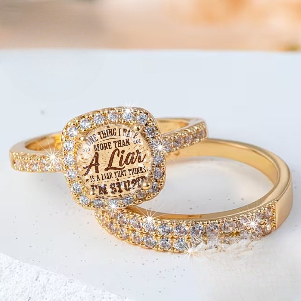 Her Square Message & Crystal Ring Set