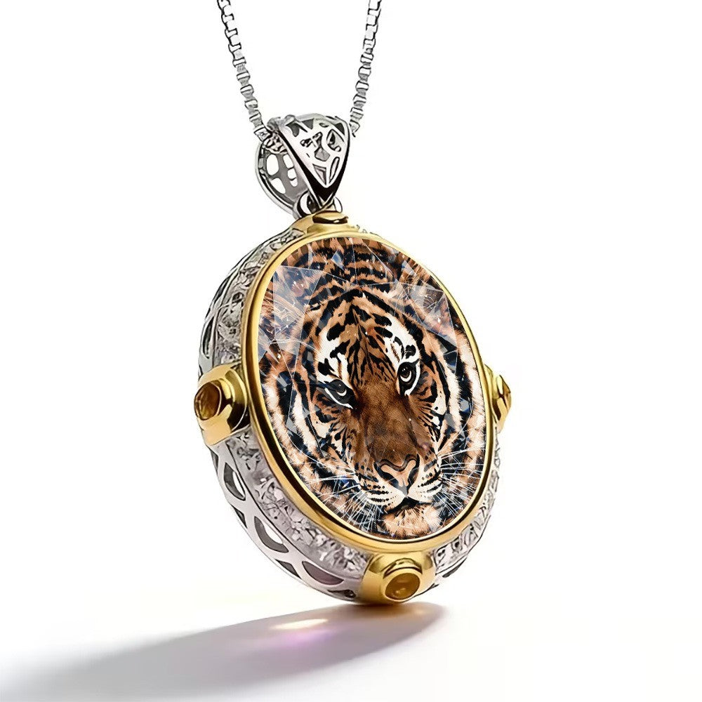 Tiger Oval Pendant Necklace