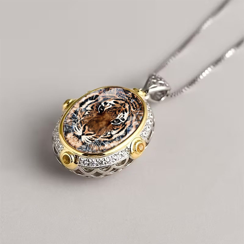 Tiger Oval Pendant Necklace