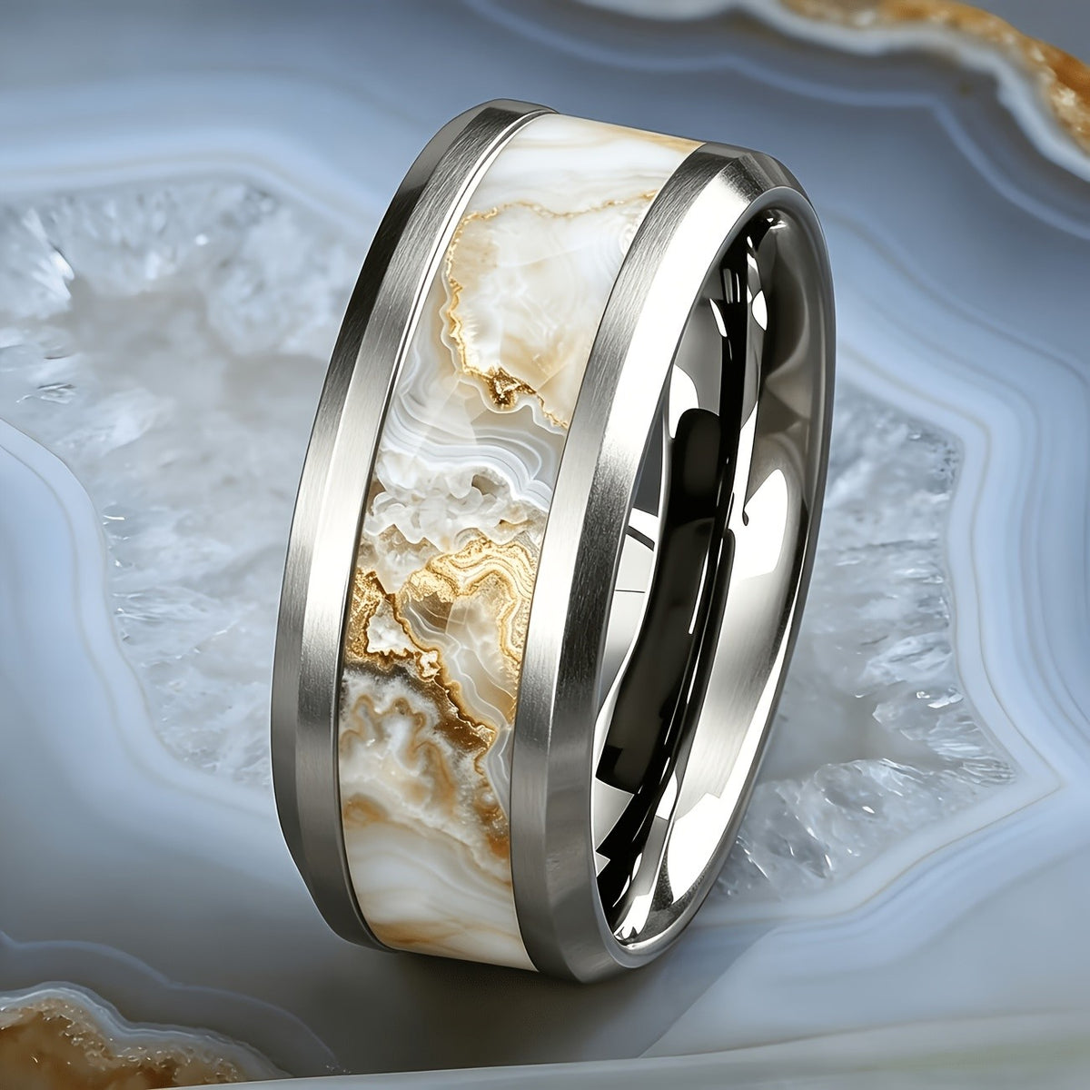White Agate Inlay Ring