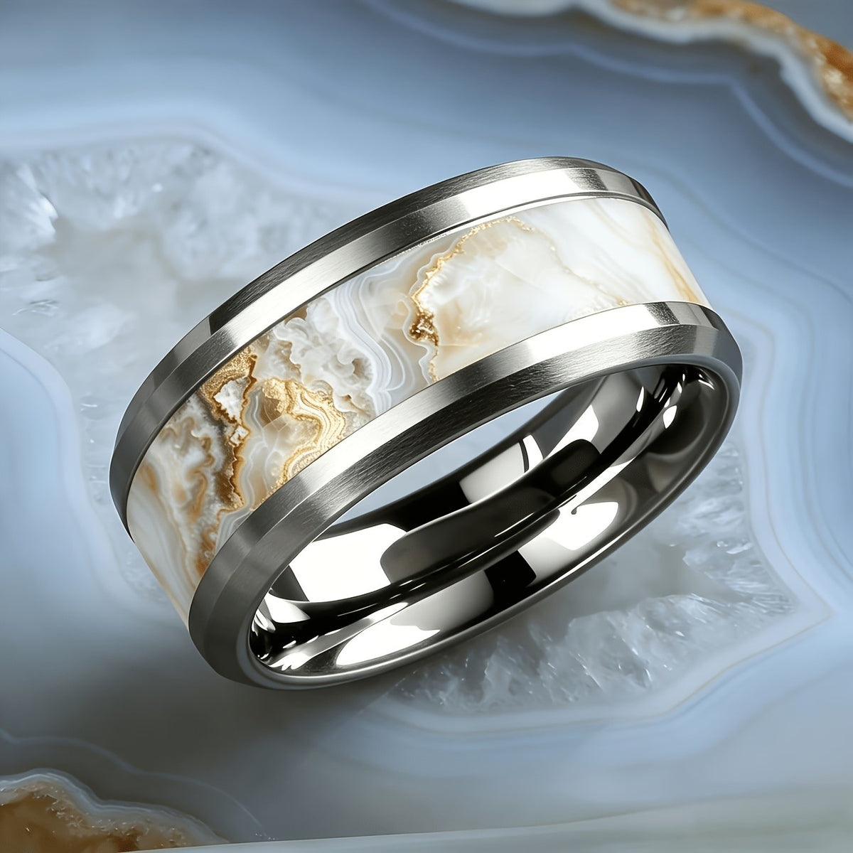 White Agate Inlay Ring