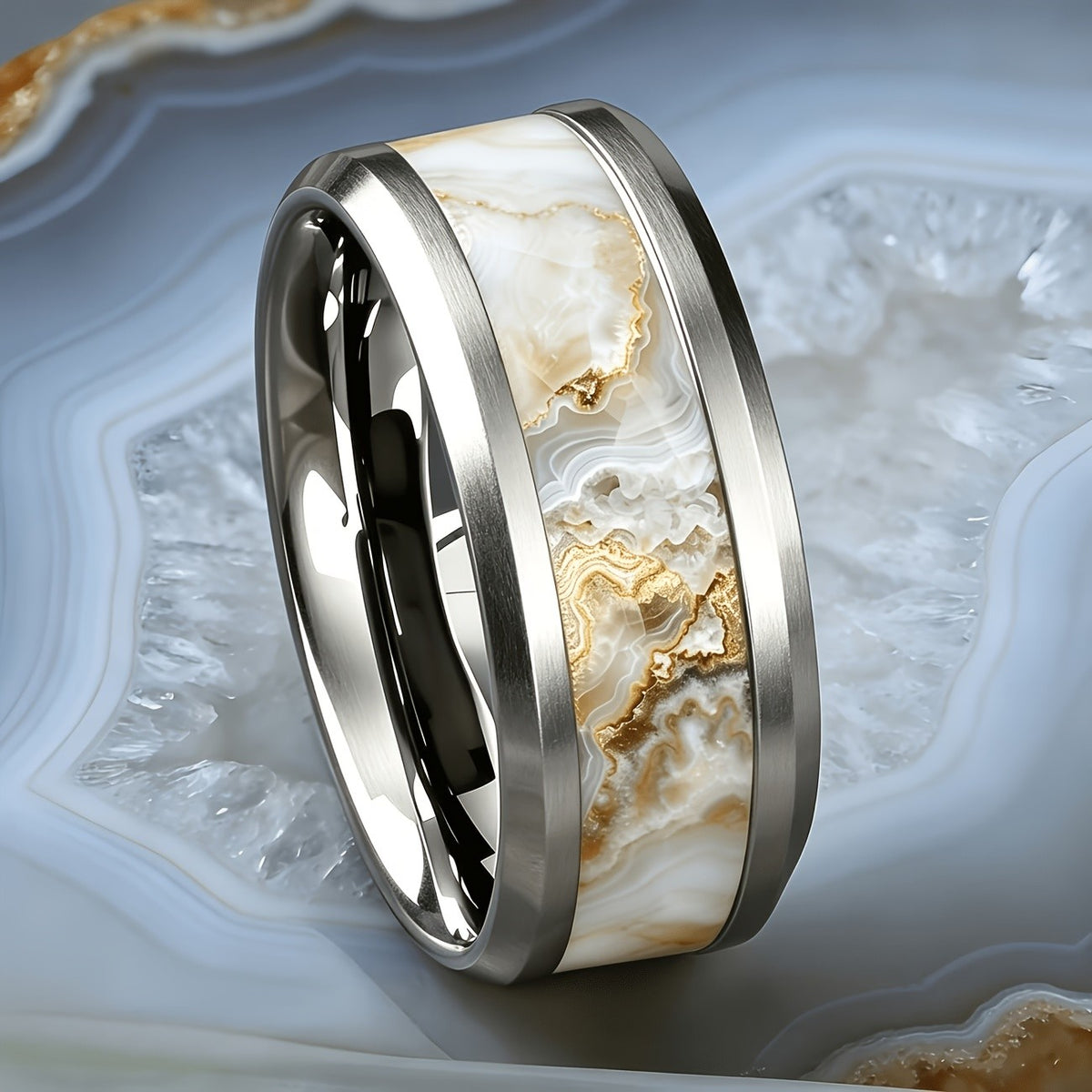 White Agate Inlay Ring