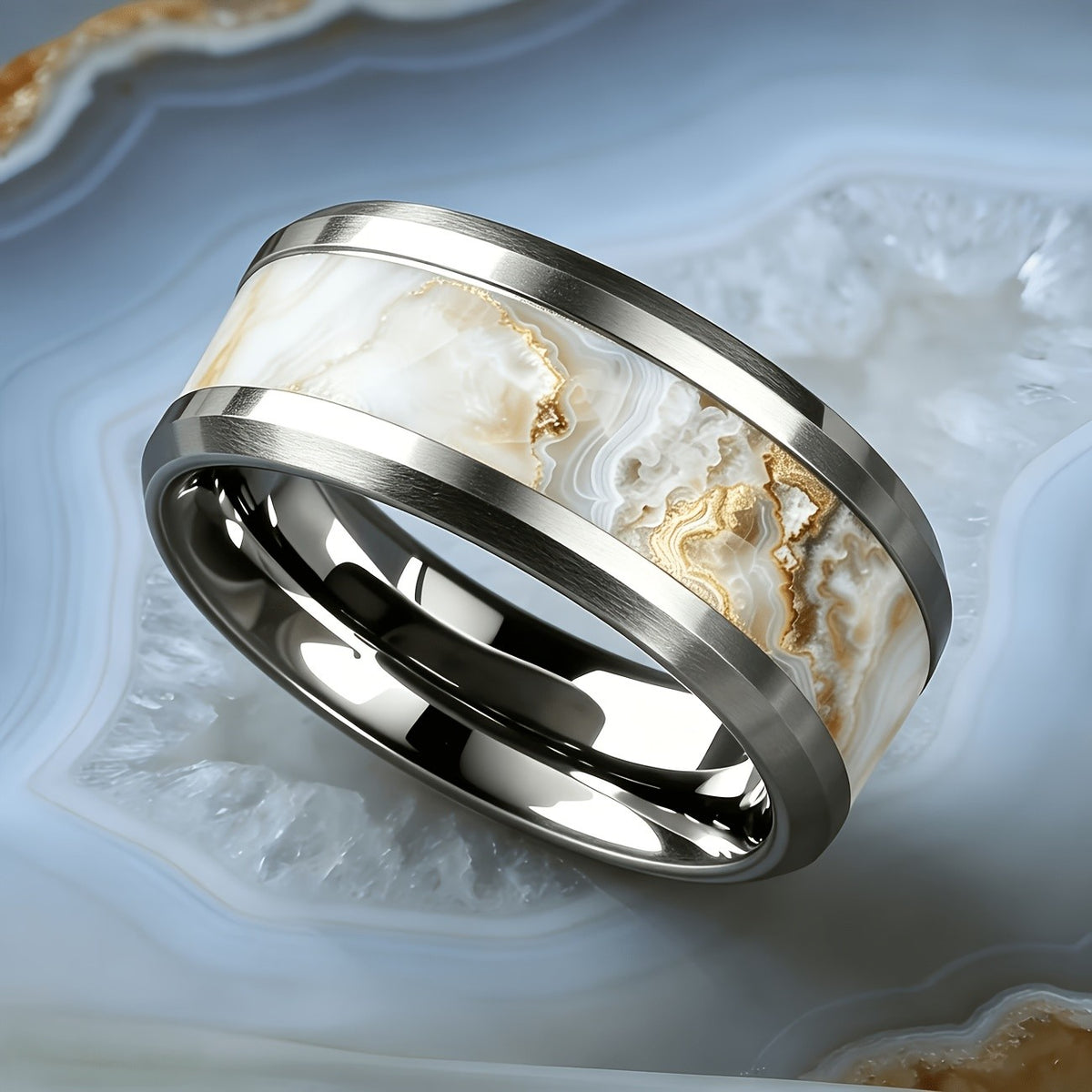 White Agate Inlay Ring