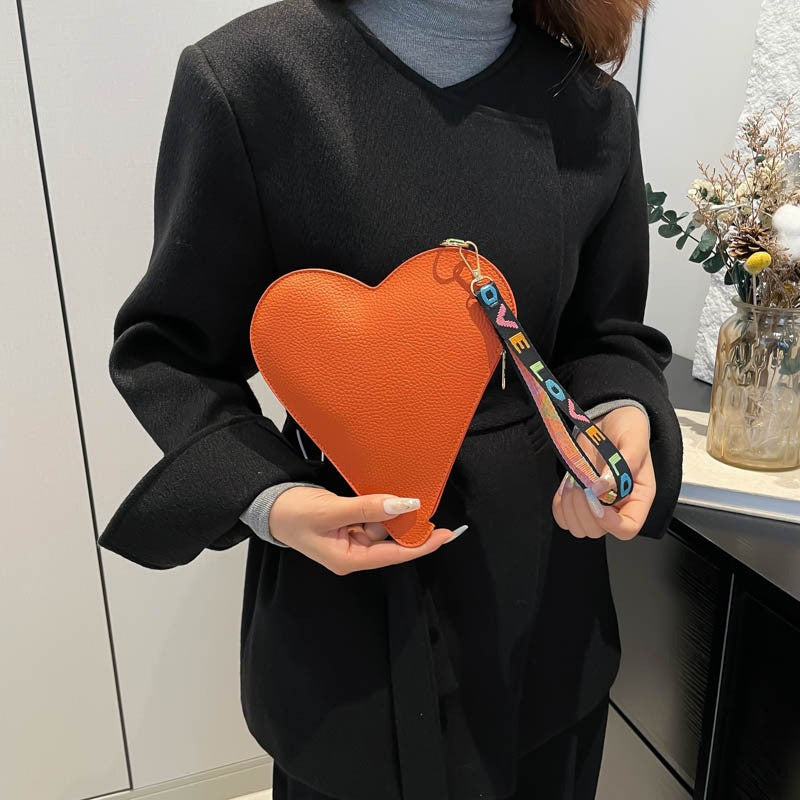Orange Heart Wristlet Pouch