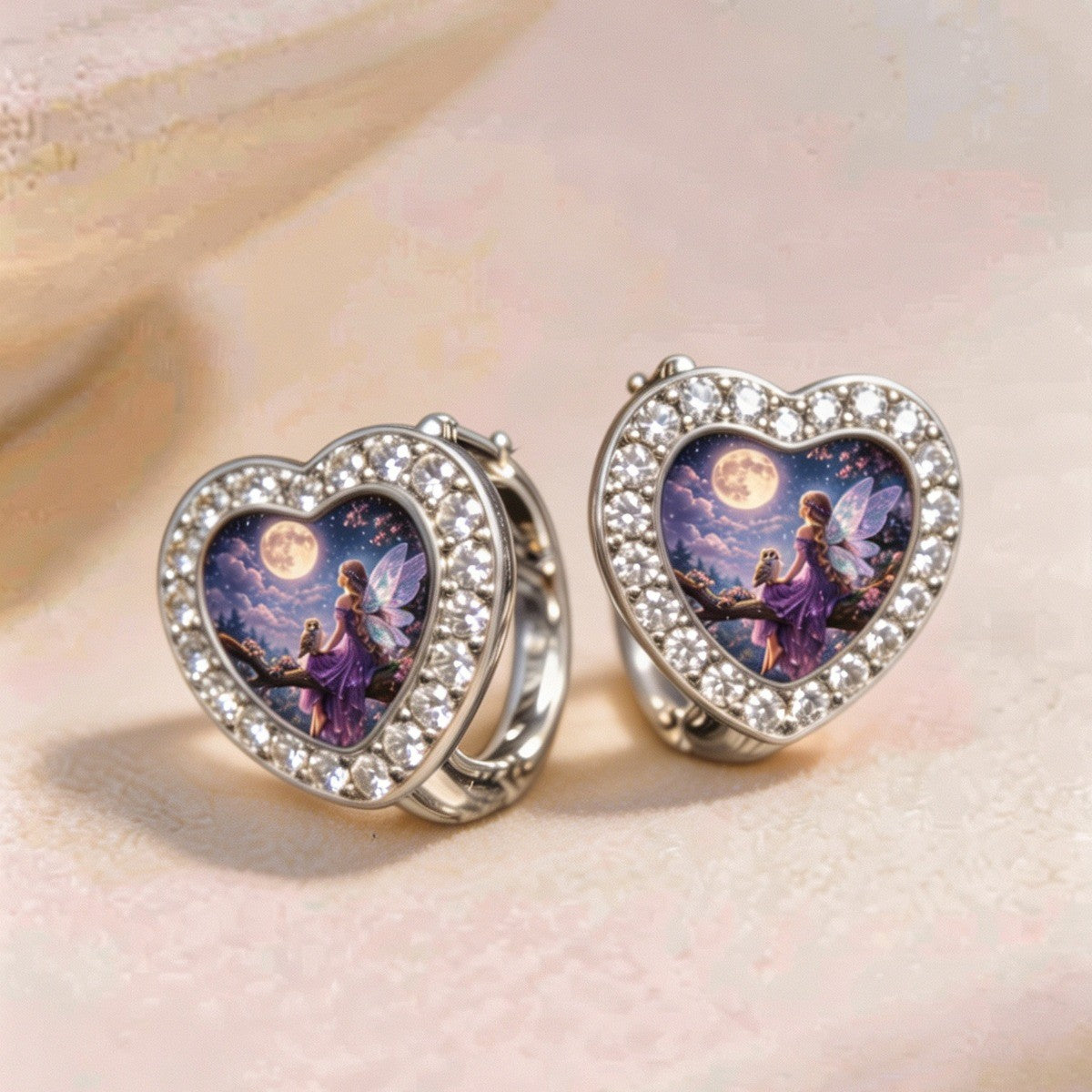 Purple Fairy Heart Huggie Earrings