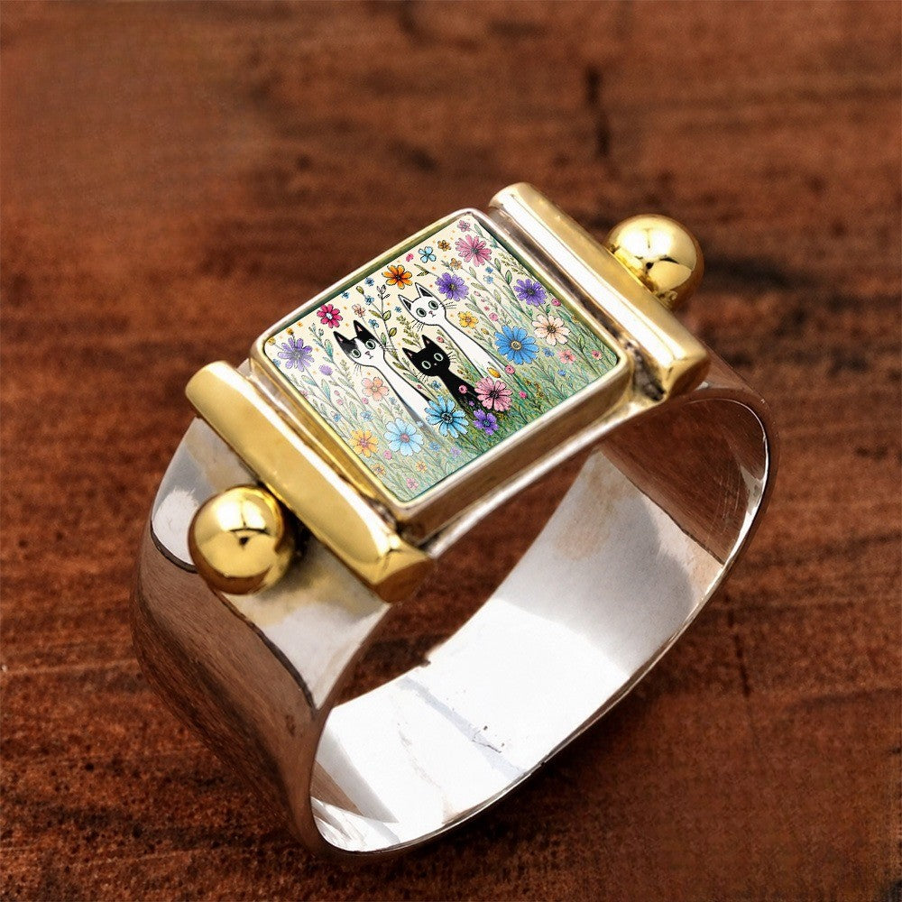 Floral Trio Cats Square Ring