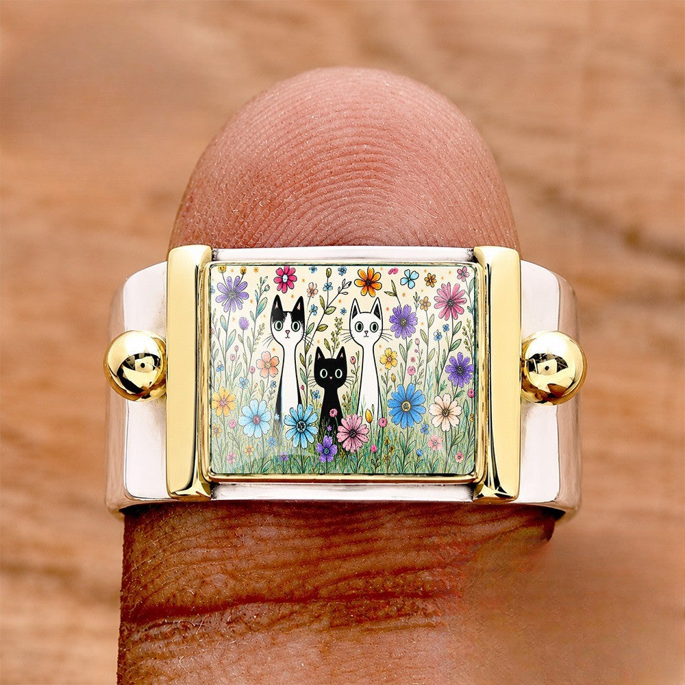 Floral Trio Cats Square Ring