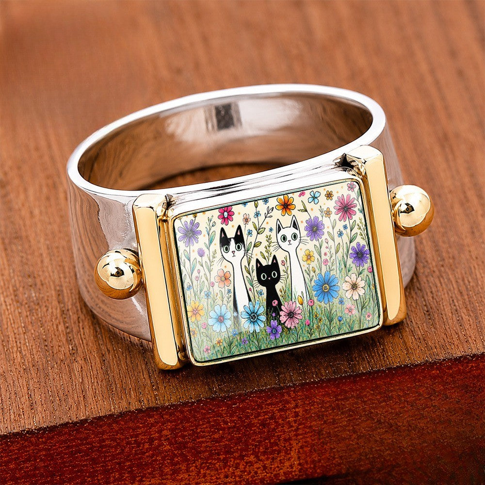 Floral Trio Cats Square Ring