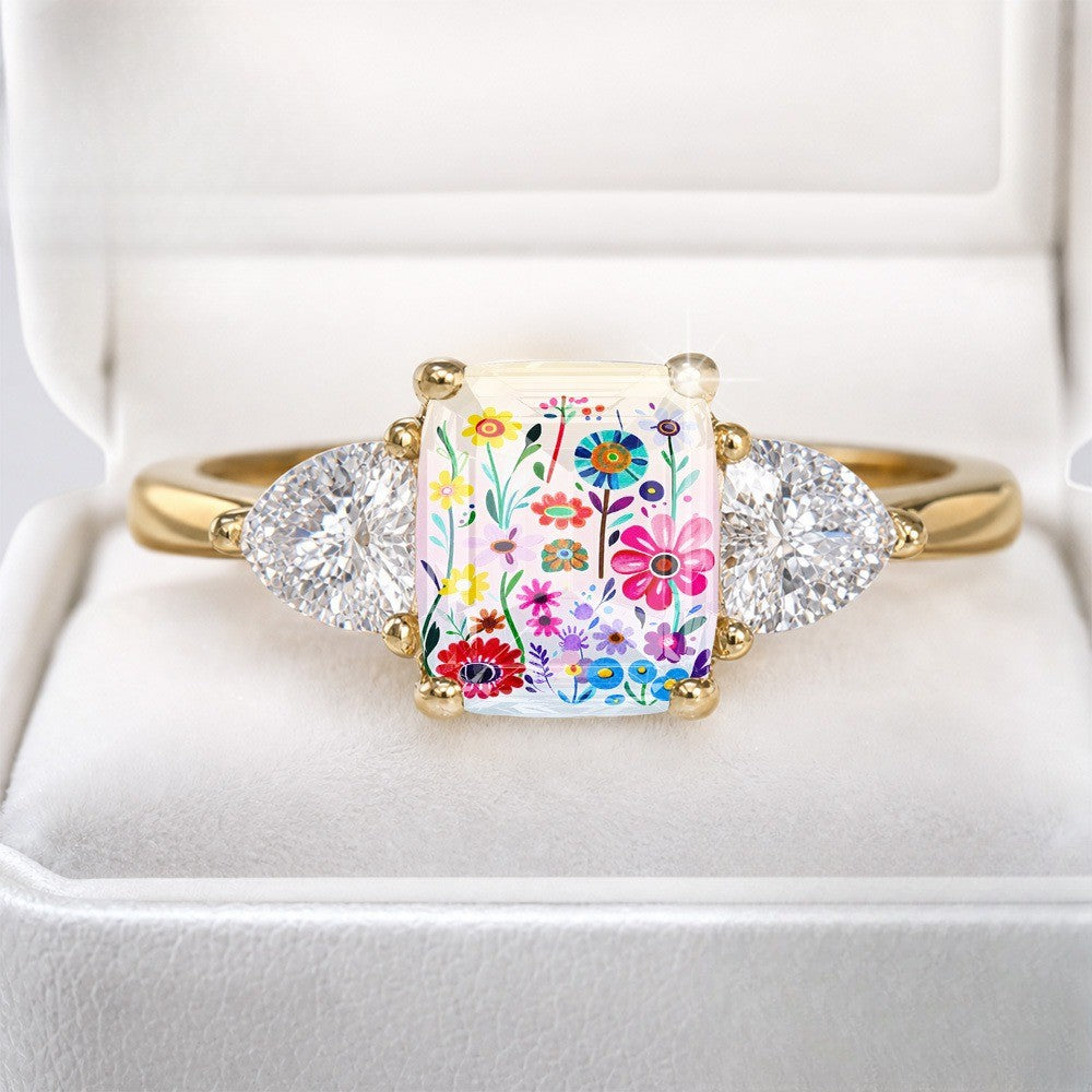 Colorful Floral Three-Stone Ring