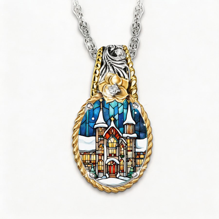 Stained Glass Church Pendant Necklace