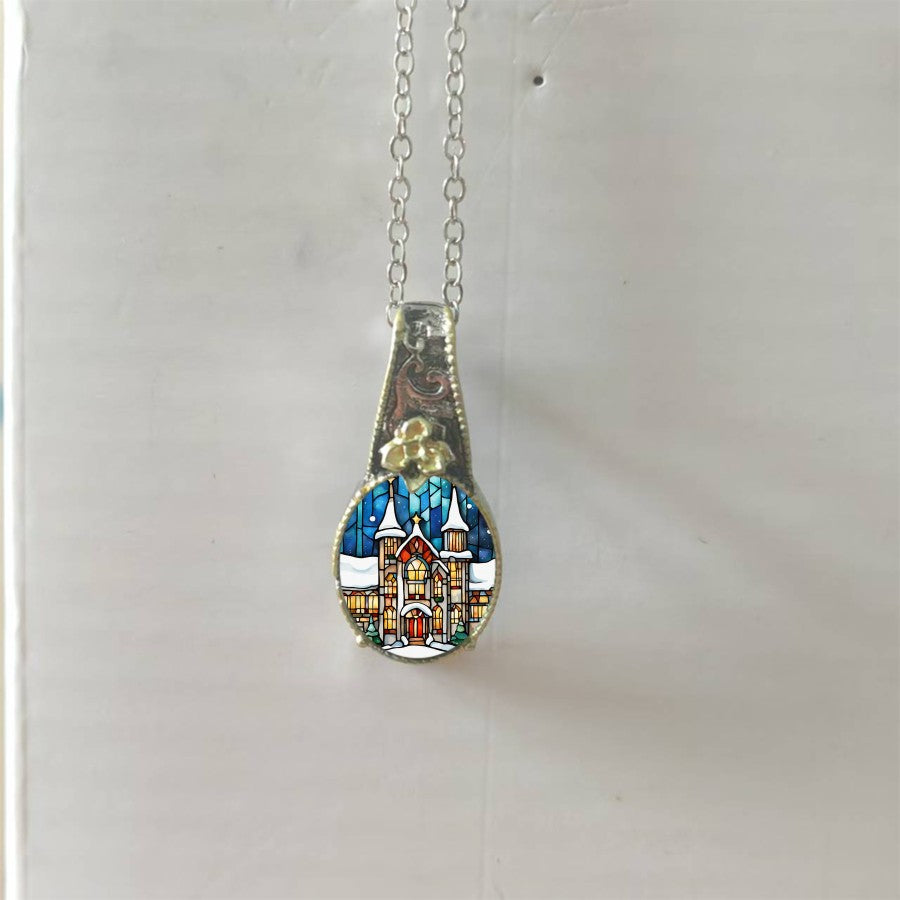 Stained Glass Church Pendant Necklace