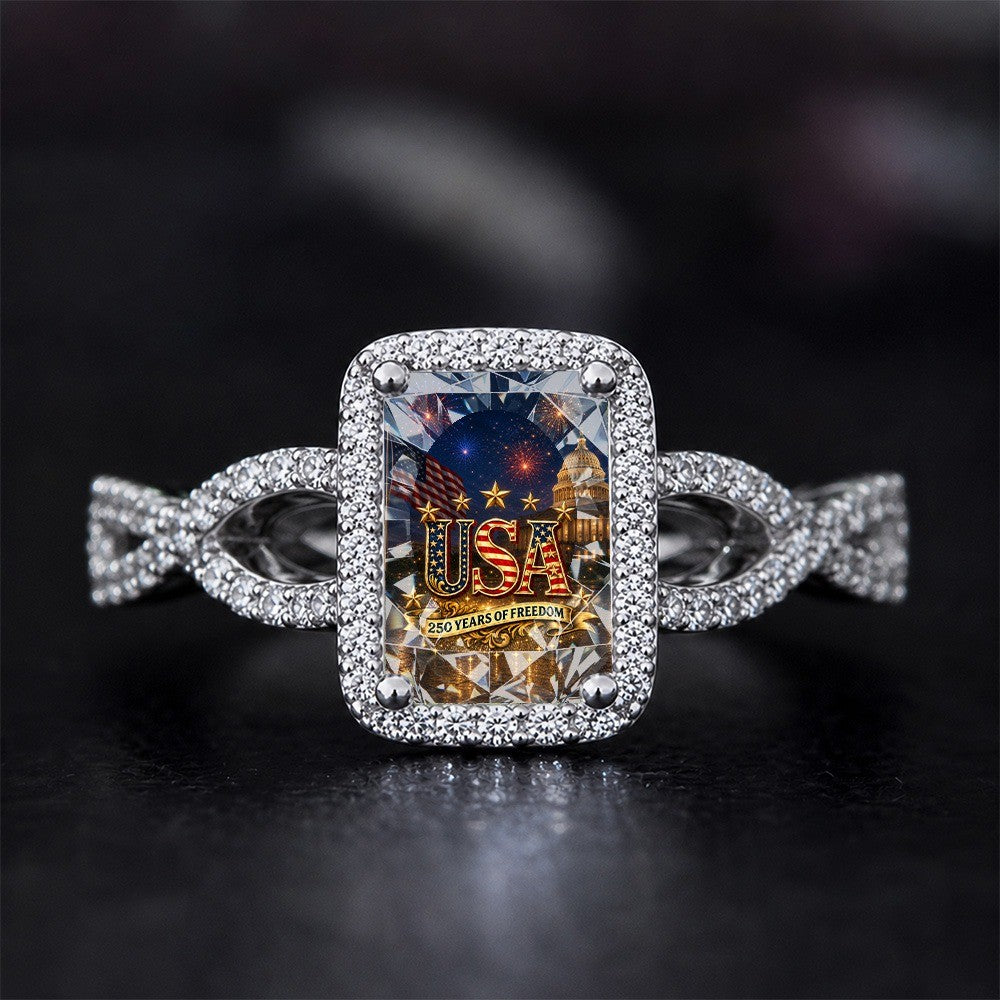 Patriotic Square Statement Ring