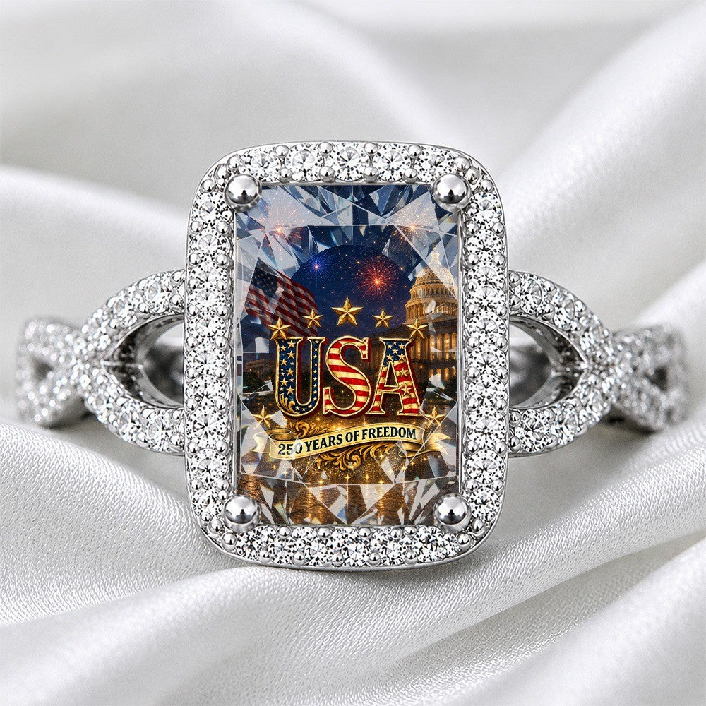Patriotic Square Statement Ring