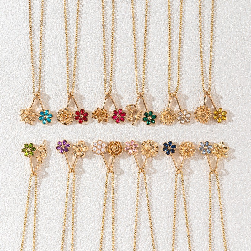 Multi-Color Crystal Flower Necklace