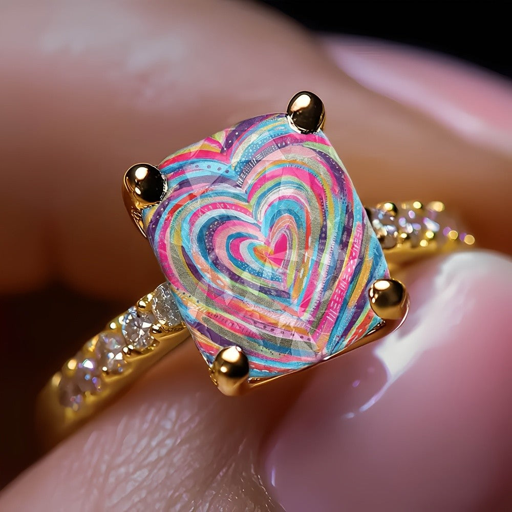 Colorful Concentric Heart Ring