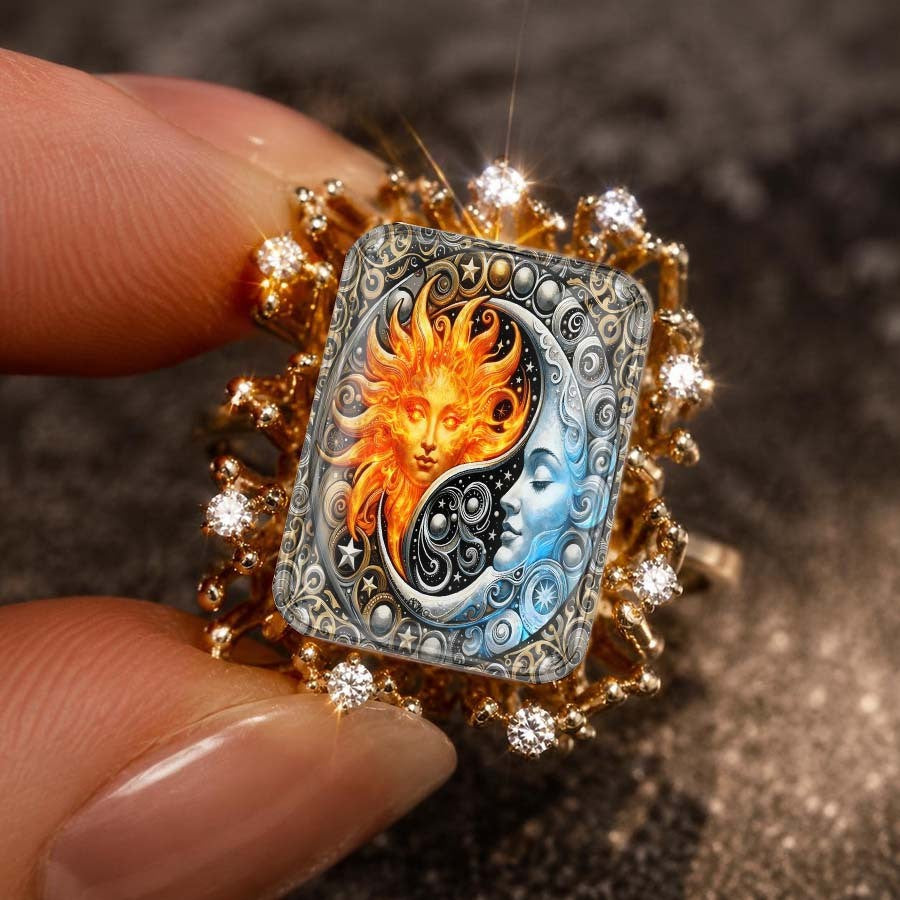 Sun & Moon Yin Yang Square Ring