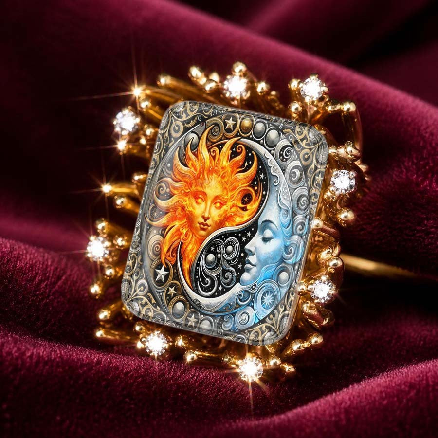 Sun & Moon Yin Yang Square Ring