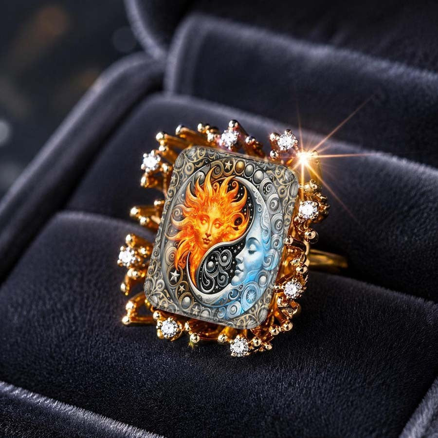 Sun & Moon Yin Yang Square Ring