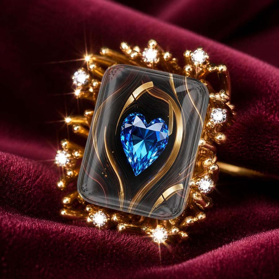 Blue Heart Glass Square Ring