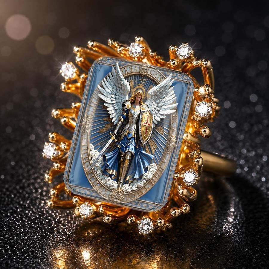 Blue Enamel Winged Knight Square Ring