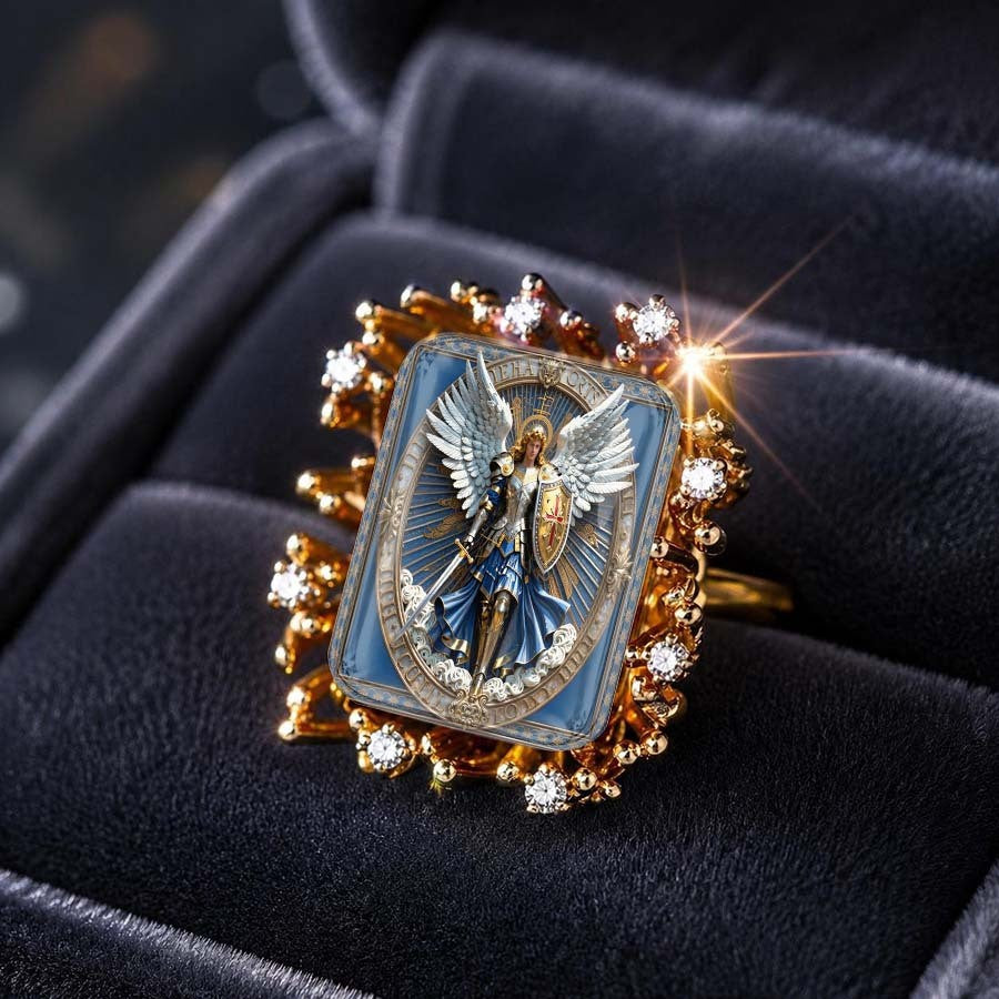 Blue Enamel Winged Knight Square Ring