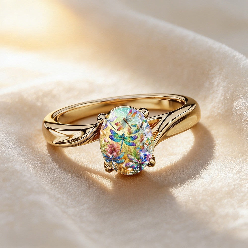 Rainbow Dragonfly Oval Ring