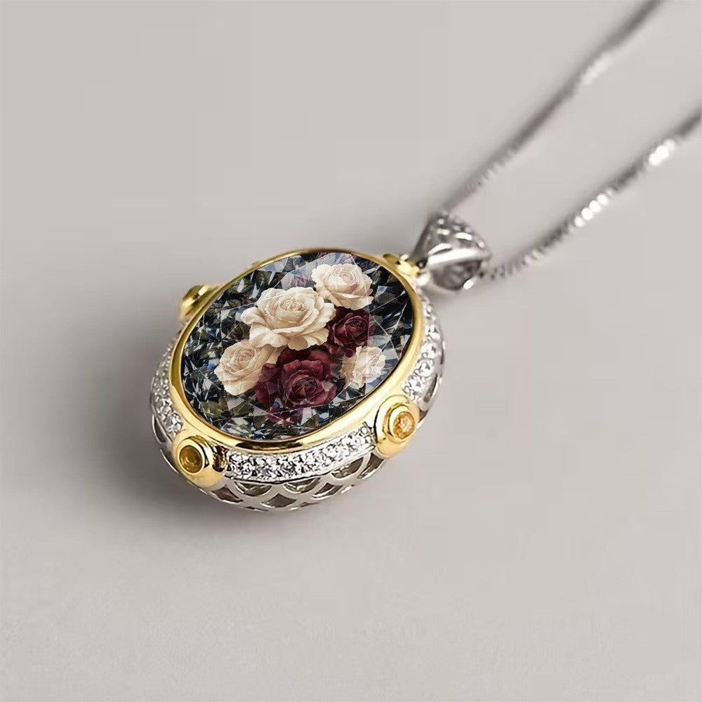 Dark Rose Oval Pendant Necklace