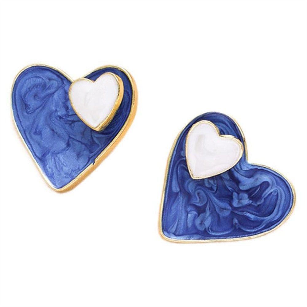 Blue Marble Heart Stud Earrings
