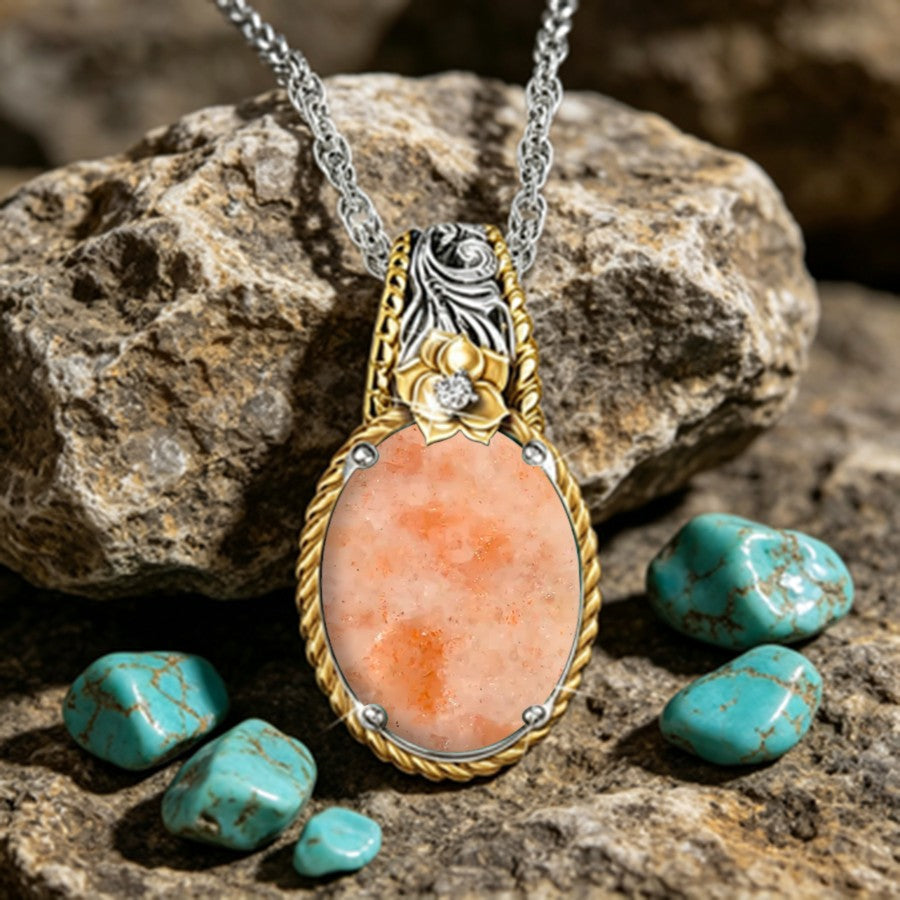 Peach Stone Floral Pendant Necklace