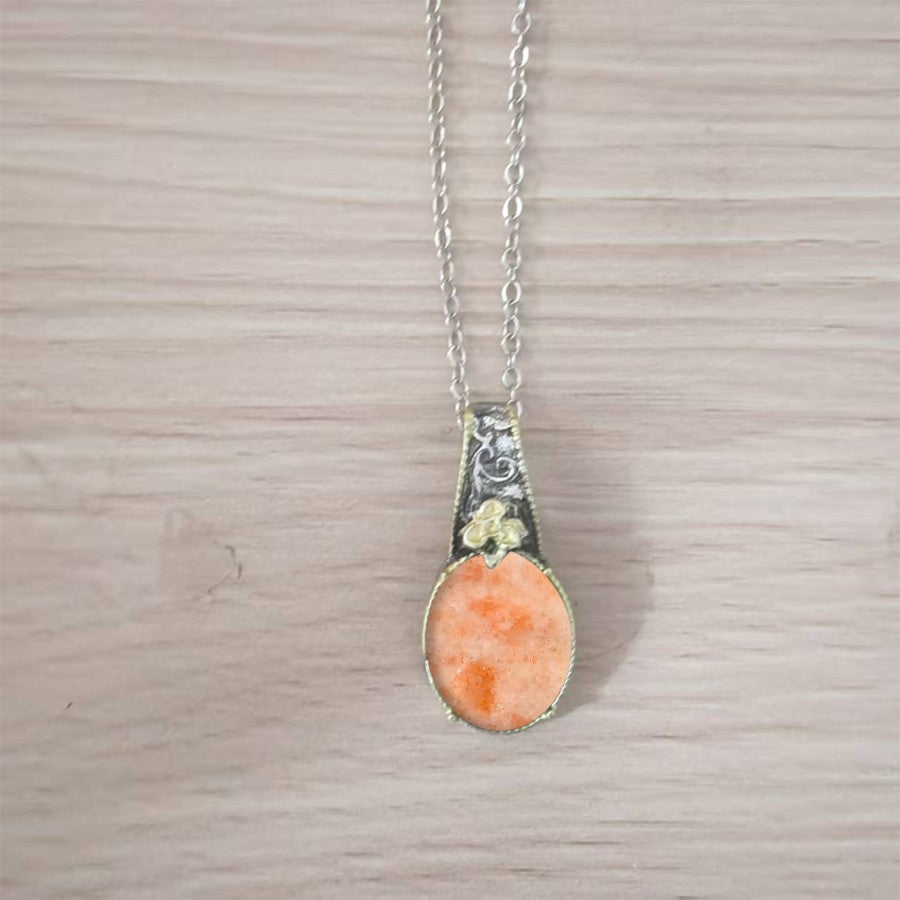 Peach Stone Floral Pendant Necklace