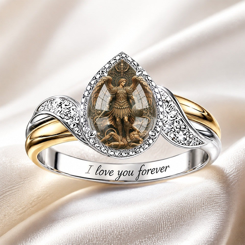 Engraved Archangel Marquise Ring
