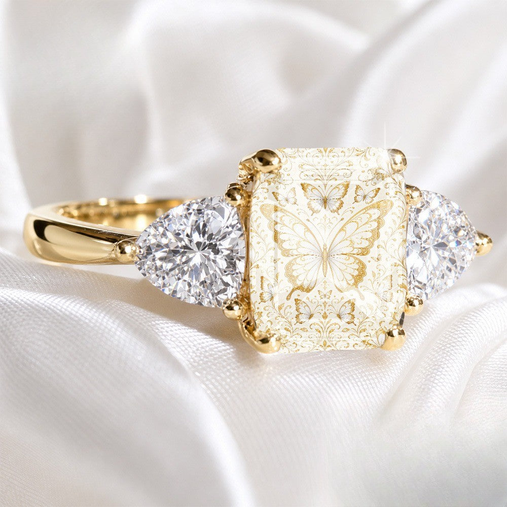 Butterfly Filigree Three-Stone Ring