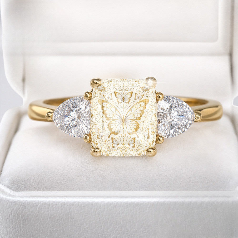 Butterfly Filigree Three-Stone Ring