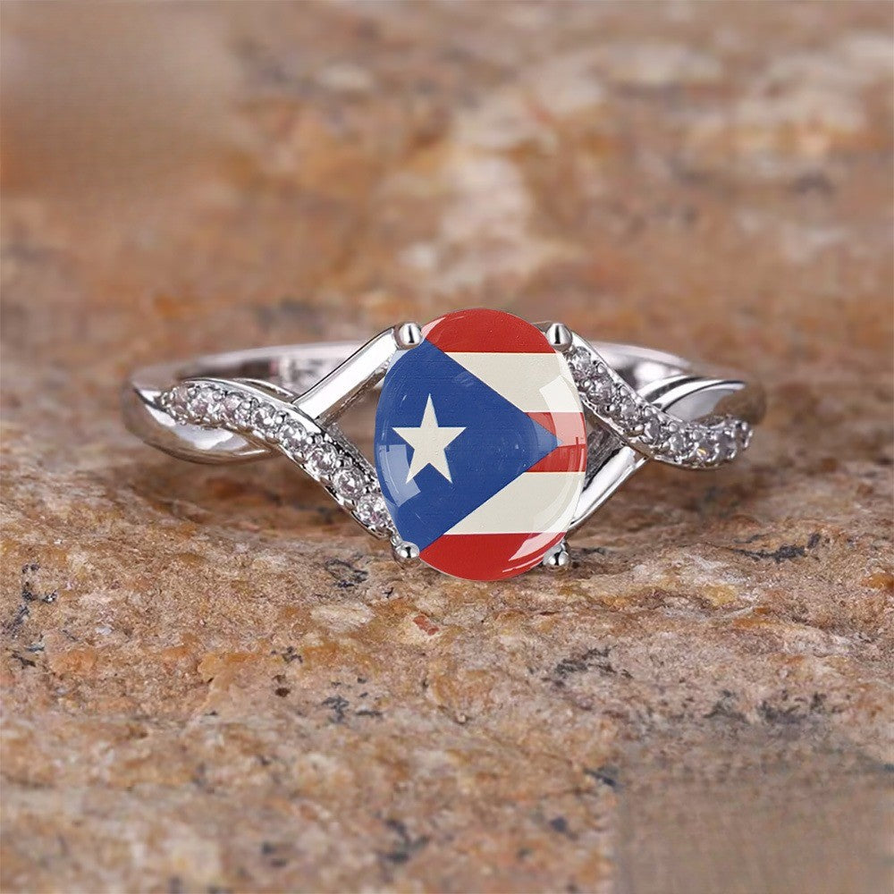 Puerto Rico Flag Crystal Split Band Ring