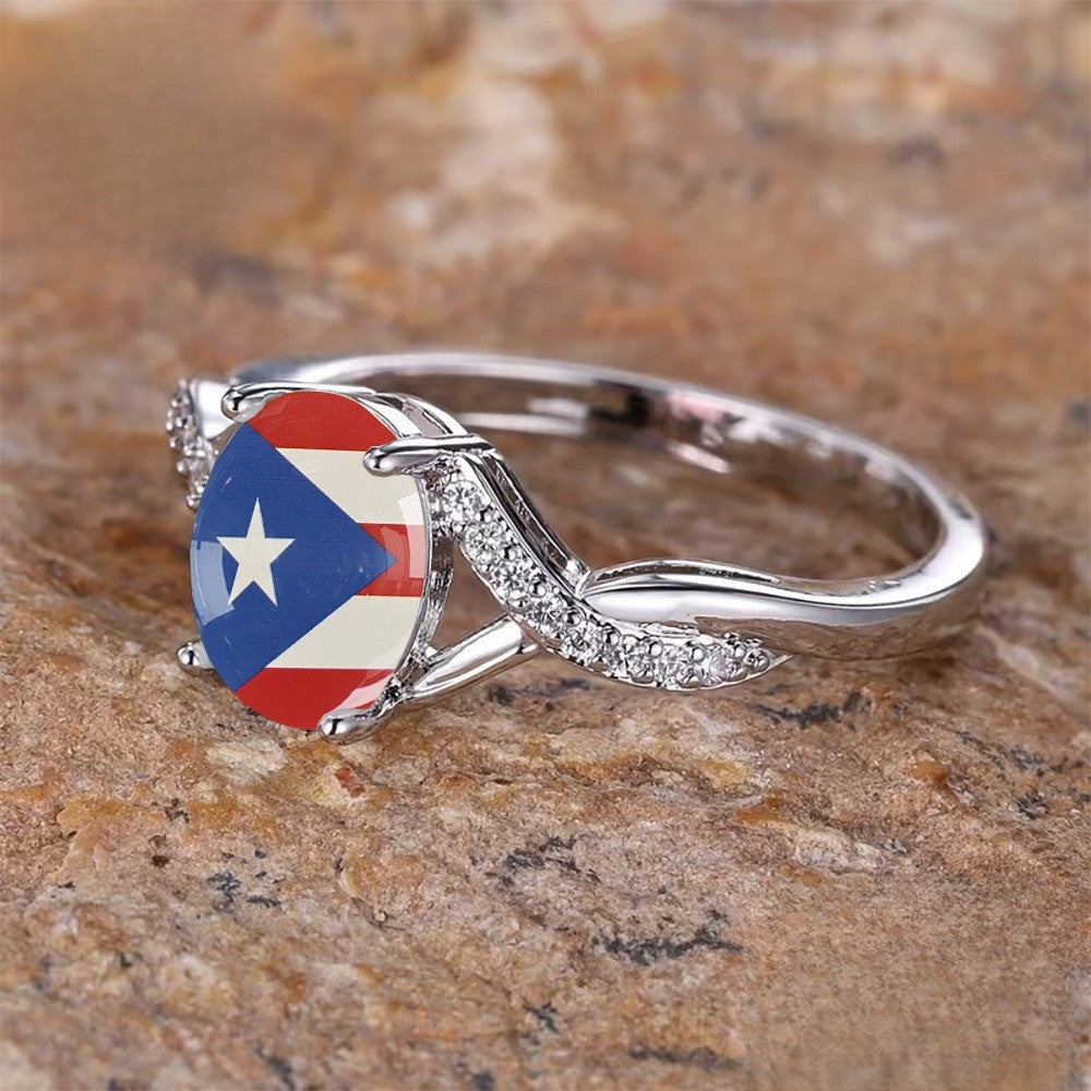Puerto Rico Flag Crystal Split Band Ring