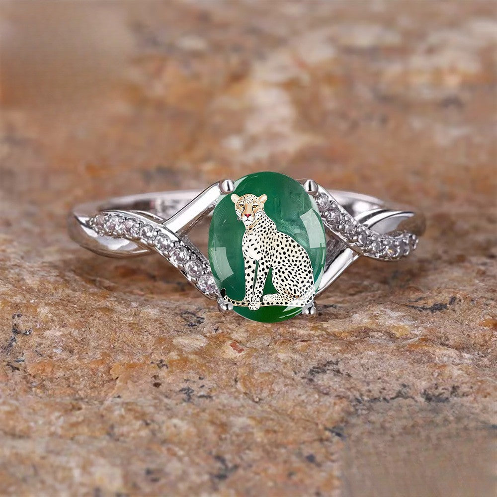 Green Cheetah Twisted Band Ring