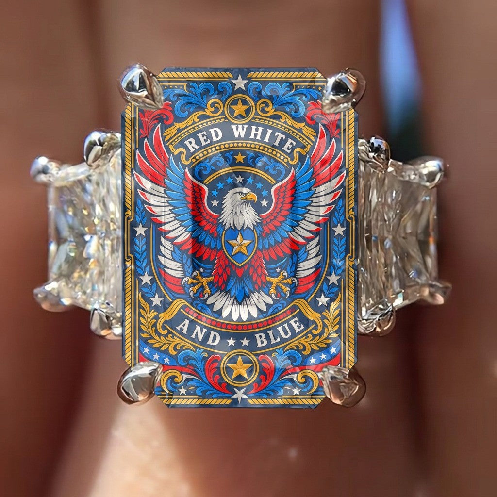 Patriotic Eagle Square Ring