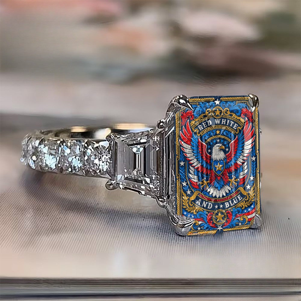 Patriotic Eagle Square Ring
