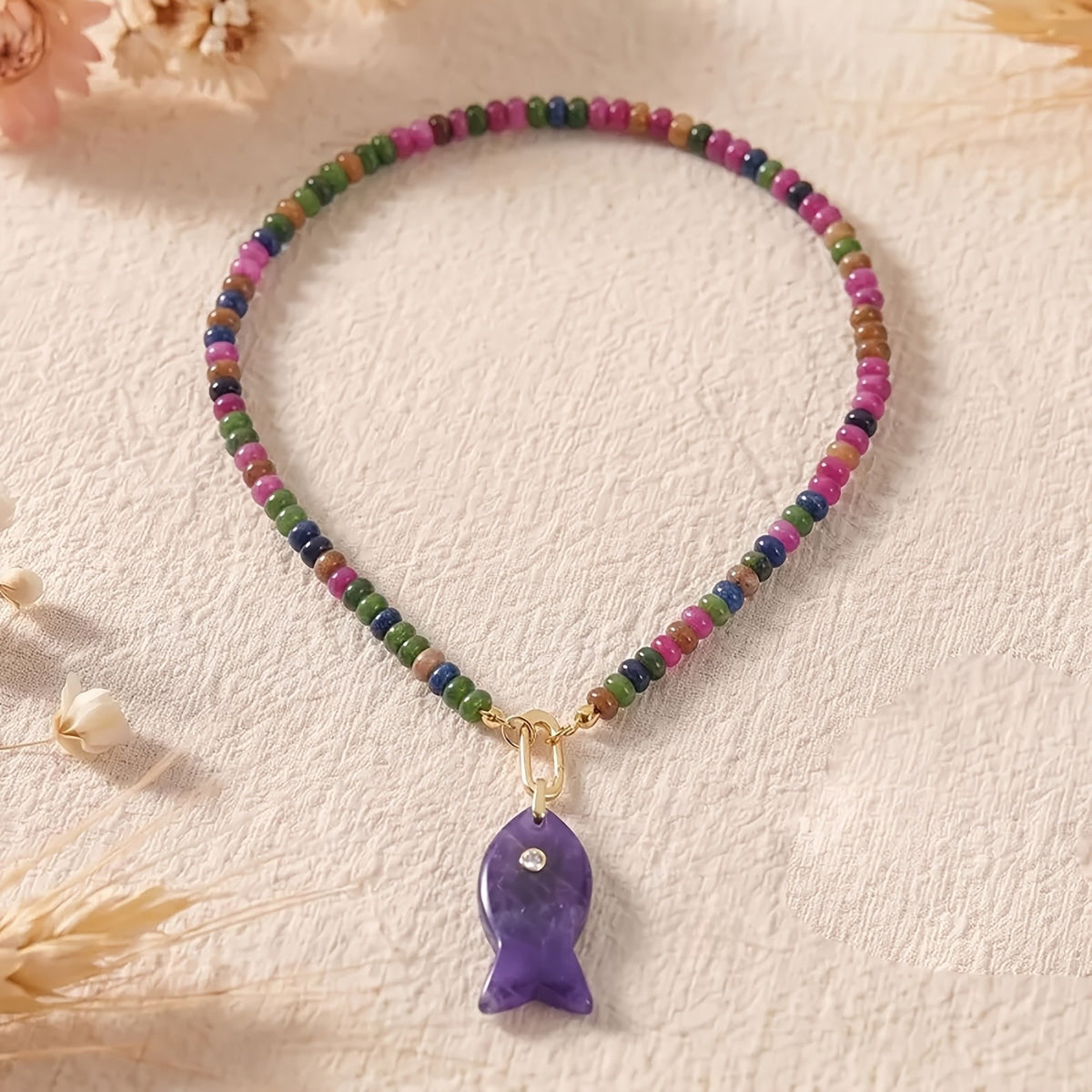 Colorful Bead Fish Pendant Necklace