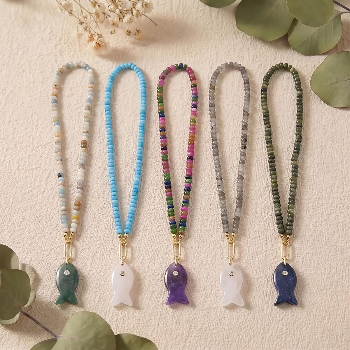 Colorful Bead Fish Pendant Necklace
