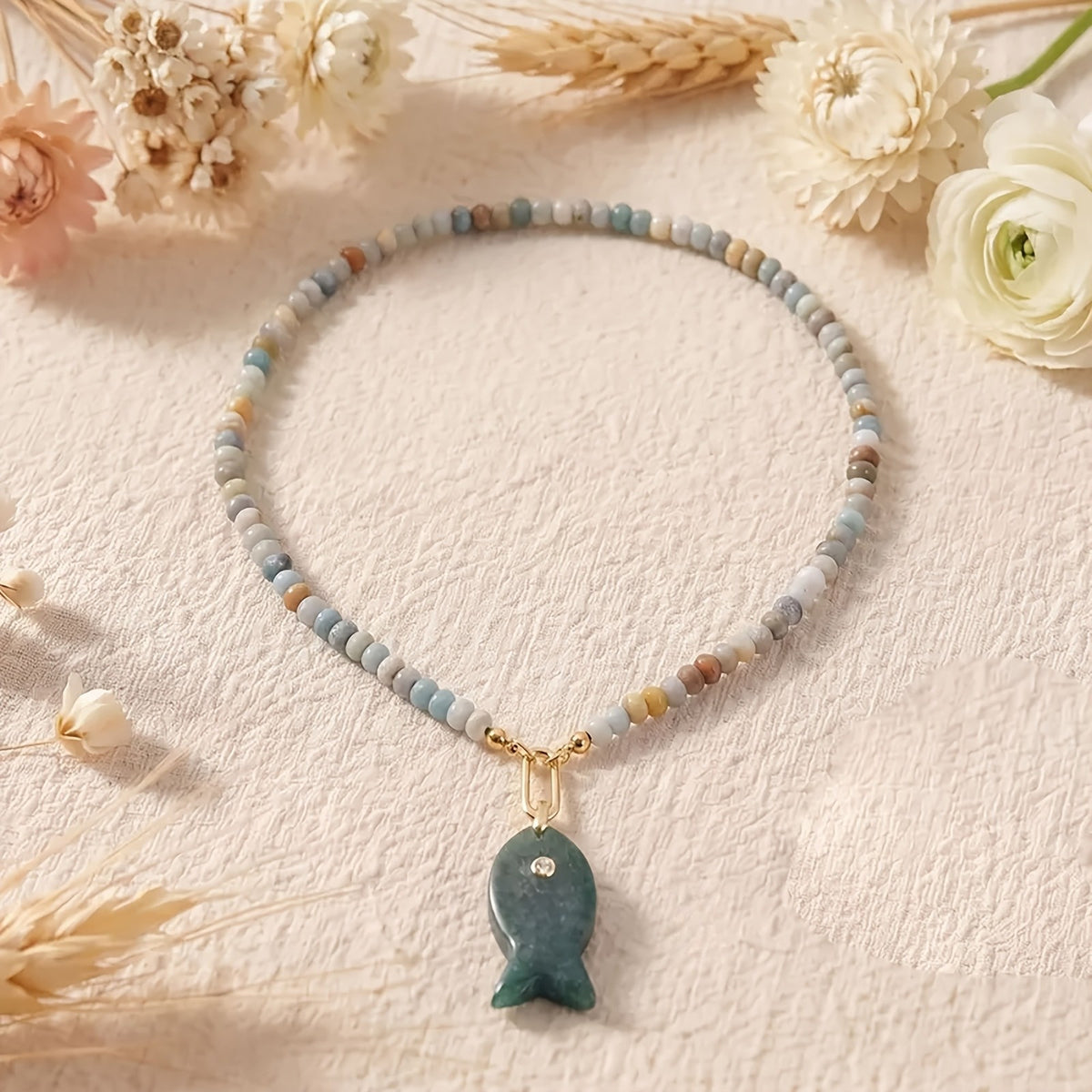 Colorful Bead Fish Pendant Necklace