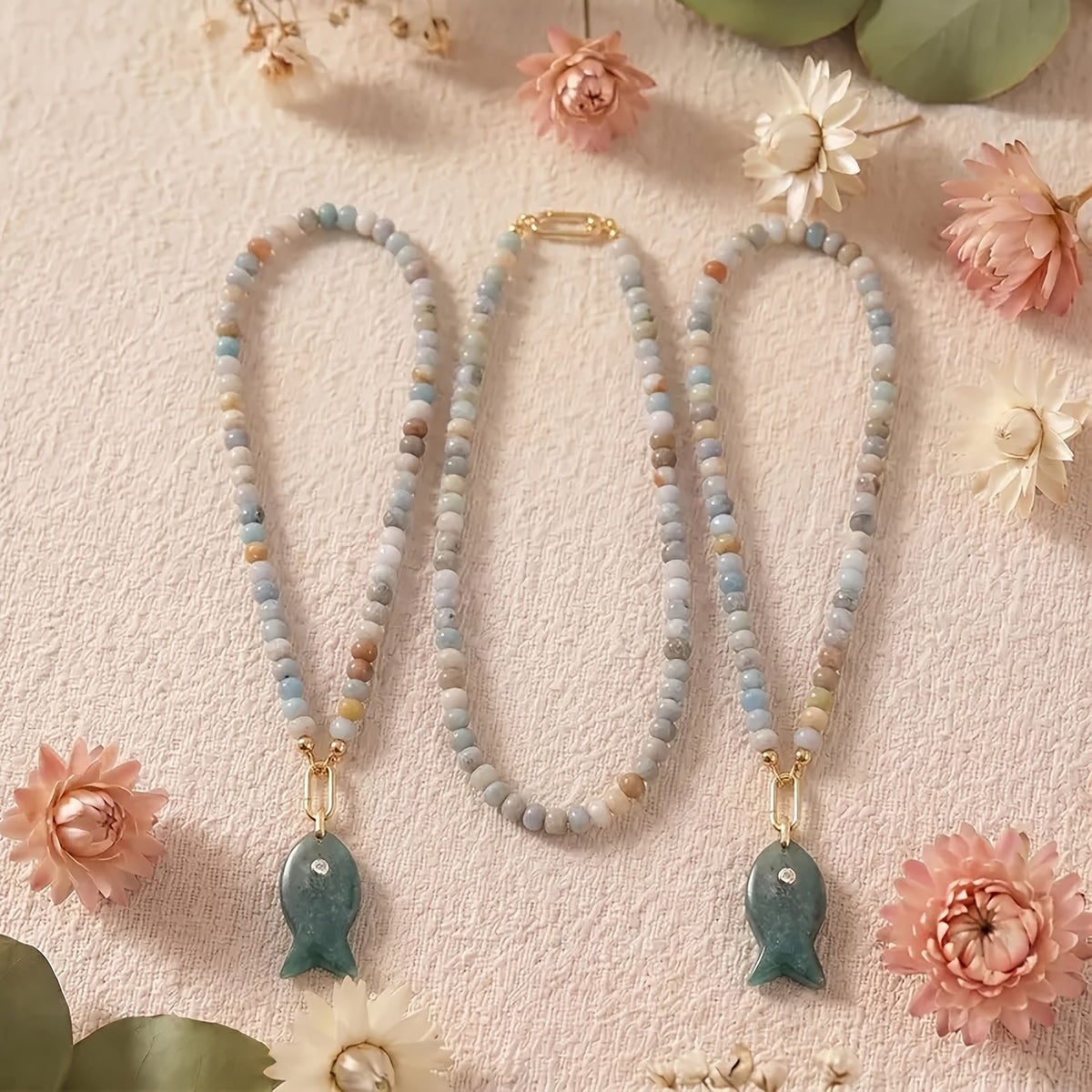 Colorful Bead Fish Pendant Necklace
