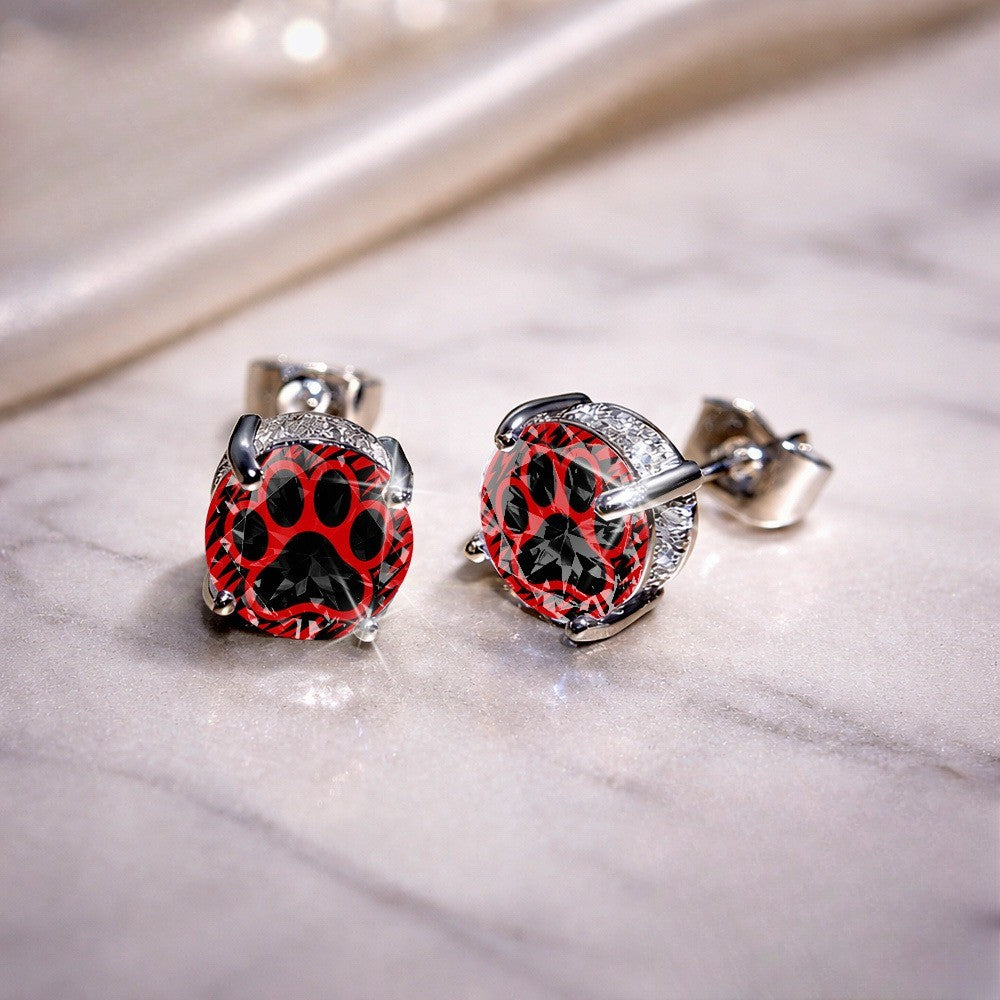 Red Crystal Paw Stud Earrings