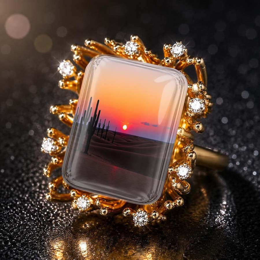 Desert Cactus Sunset Square Ring