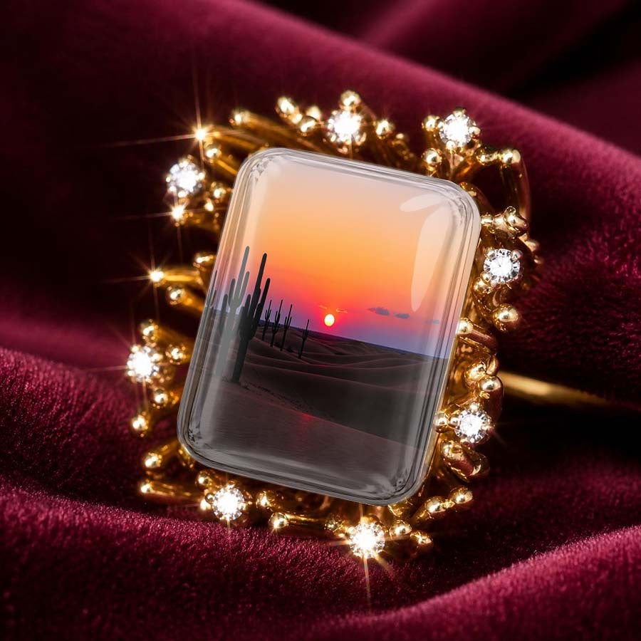 Desert Cactus Sunset Square Ring