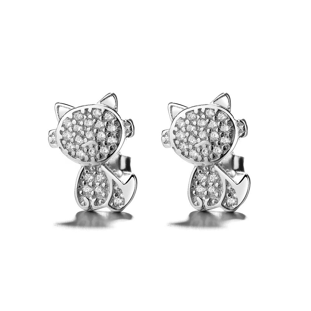 Crystal Cat Silhouette Stud Earrings