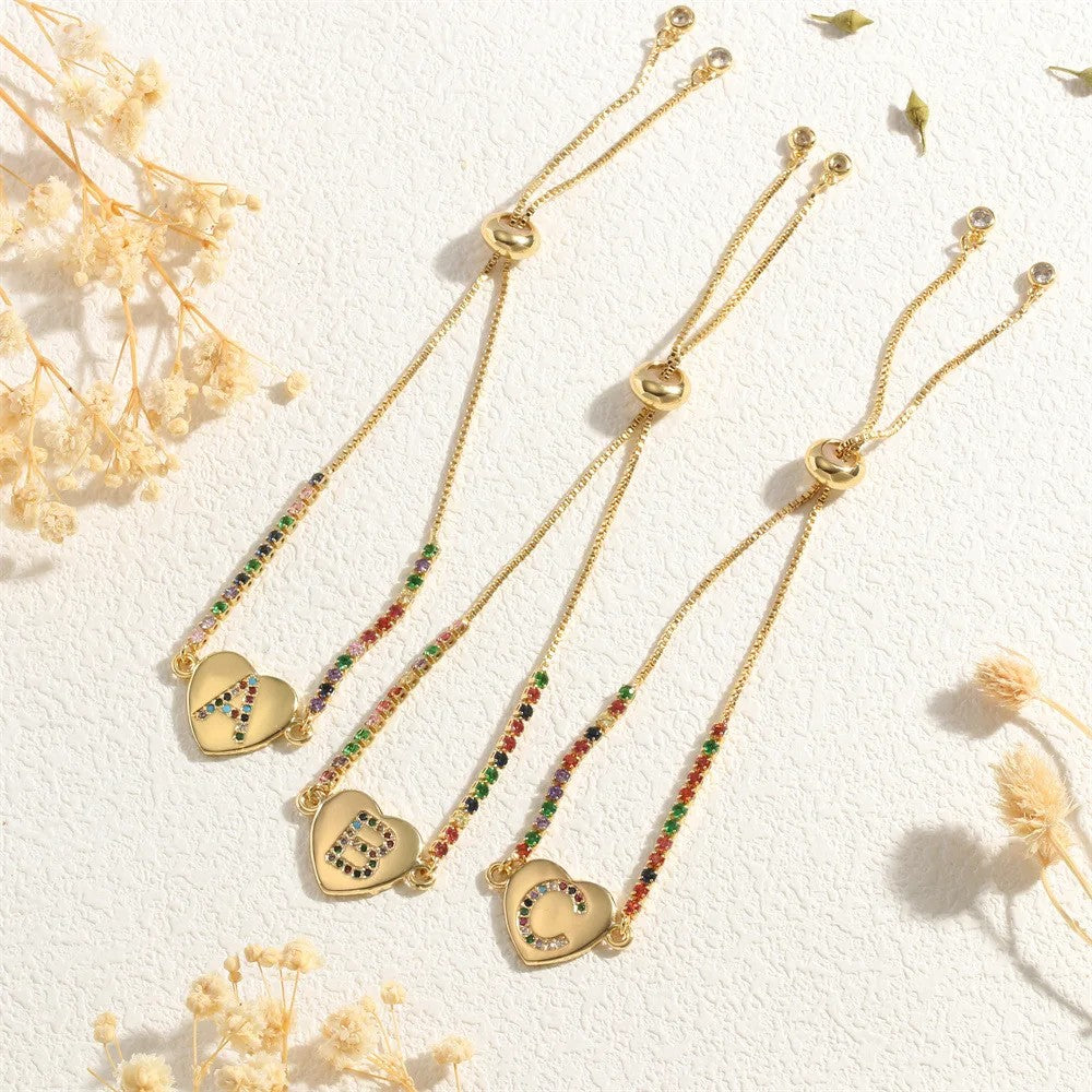 Multicolor Initial Heart Snake Chain Bracelet