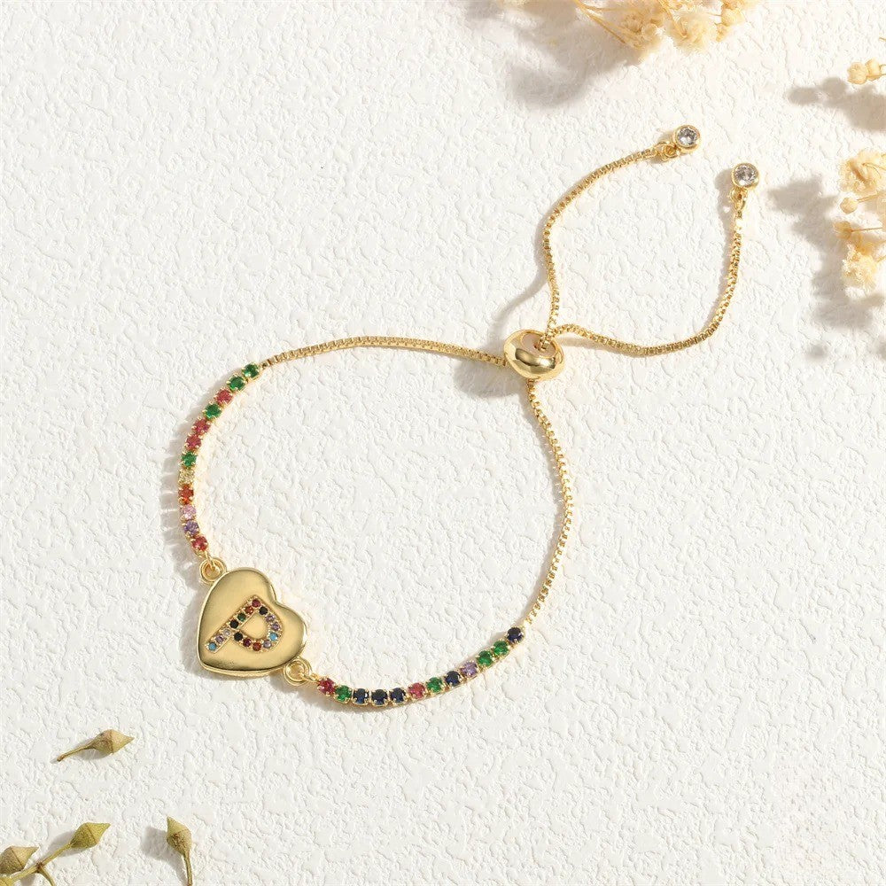 Multicolor Initial Heart Snake Chain Bracelet