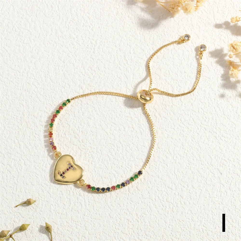 Multicolor Initial Heart Snake Chain Bracelet